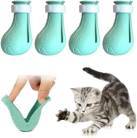 Cat Anti-Scratch Shoes 4 Pack, Pet Supplies Cat Scratch Deterrent Booties, Grooming Cat Accessories Silicone Nail Gloves, Adjustable Cat Claw Cover for Bathing Shaving Checking Treatment (Blue) Almda