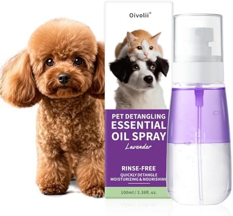 Pet Detangler Spray - Leave in Conditioner for Dogs & Cats -Tangle Remover Shines Reduces Shedding Moisturizing with Coconut Oil, Jojoba Oil Lavender Scent 3.38fl Oivolii