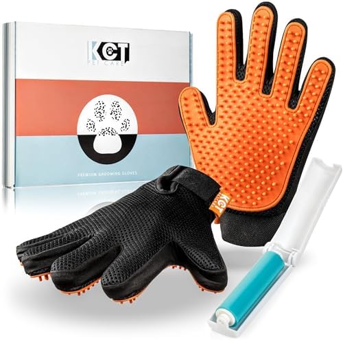 Pet Grooming Gloves - Gentle Deshedding and Washing Glove - Cat Grooming Glove - Dog Grooming Gloves - 260 Silicone Tips Per Dog Brush Gloves for Shedding and Pet Hair Removal Glove KCT Pet Care