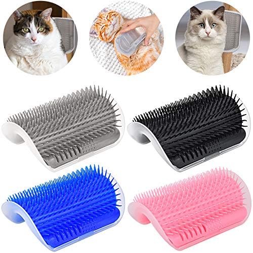 Cat Grooming Brush 4 Set, Self Groomer, Slicker Brush Tool for Shedding, Pet Grooming Supplies for Short Long Hair Cats Cyeelves