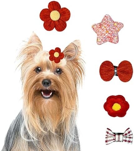 5PCS Dog Hair Clips for Small Dogs Hair Bows Handmade Yorkie Hair Accessories Star Heart Hair Pins Kitten Puppy Birthday Grooming Products (A207,Blue) Teumessian