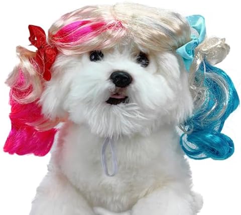 Dog Wig,Cute Cosplay Wig for Dogs Cats,Funny Dog Headwear,Pet Hair Accessories for Halloween, Christmas, Parties, Festivals (Black-Green Love) SETSBO