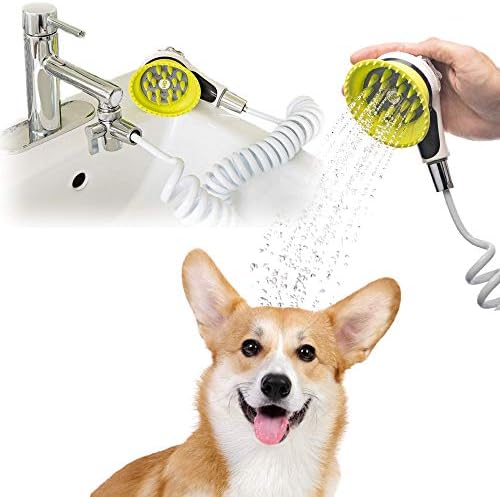 Quality Sink Faucet Pet Wash Kit with Splash Shield Handle and Rubber Grooming Teeth. Fits Kitchen, Bathroom, Utility & Laundry Sink Faucets. Bonus Garden Hose Attachment Wondurdog