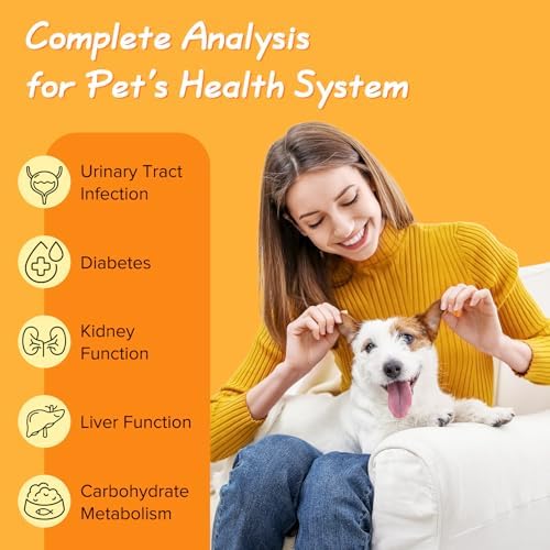 Easy@Home Pet Diabetes UTI Urine Test Strips 50 Counts, 10-in-1 Dog & Cat Urinalysis Kit Testing Glucose/Blood/Ketone/Bilirubin/pH/Protein/Urobilinogen/Nitrite/Leukocytes/SG (Exp. 2025/4/24) Easy@Home