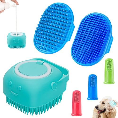 Comotech 3PCS Dog Bath Brush | Dog Shampoo Brush | Dog Scrubber for Bath | Dog Bath Brush Scrubber | Dog Shower/Washing Brush with Adjustable Ring Handle for Short & Long Hair (Blue Blue Blue) Comotech