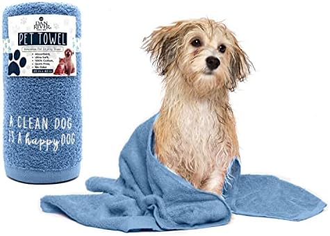 DAN RIVER 100% Cotton Dog Bath Towel Ultra Soft 450 GSM Super Absorbent Quick Drying Paw Embroidered Pattern and Lint-Free Cat, Puppy & Pet Grooming Towel | 20x40 inches | Crocus Petal Dan River