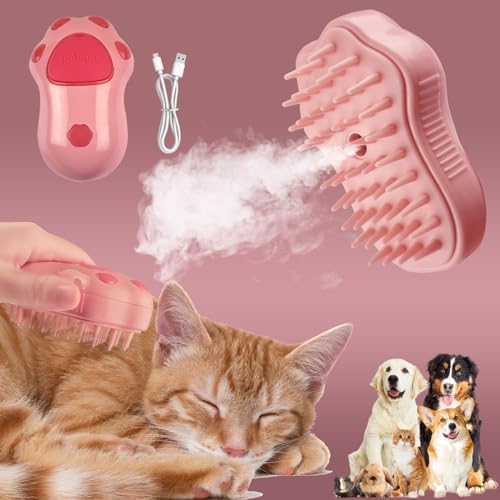 3in1 Cat Steam Brush,Multifunctional Rechargeable Cute Steamy Pet Brush for Short Or Long Hair Cats/Dogs To Massage/Clean/Eliminate Flying&Tangled Hair With USB Cable-Blue Whale HMGES