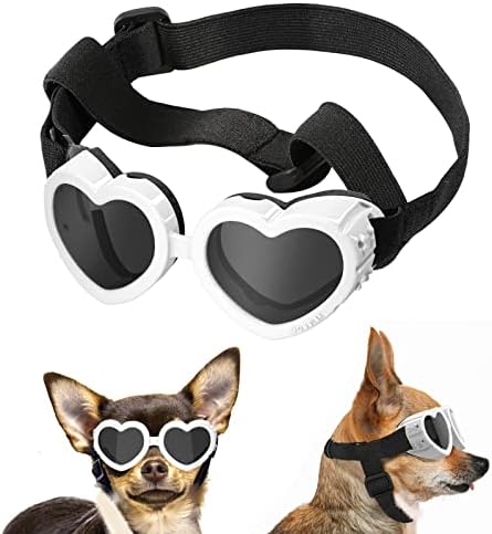 Lewondr Small Dog Sunglasses UV Protection Goggles Eye Wear Protection with Adjustable Strap Doggy Heart Shape Anti-Fog Sunglasses for Pet Dogs Sun Glasses Doggie Windproof Glasses, Macaron Purple Lewondr