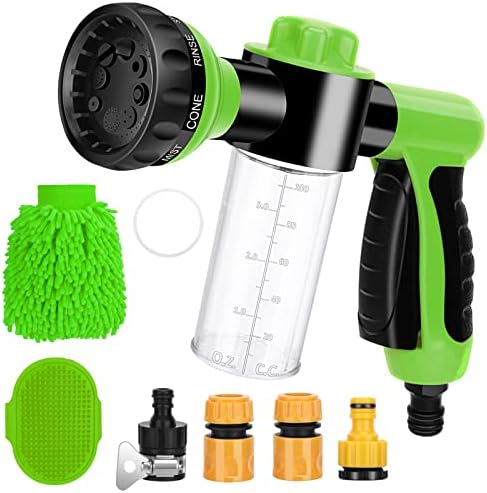 Dog Wash Hose Attachment 7 Pieces Pet Bathing Tool Set Include Hose Nozzle Foam Sprayer with Connectors, Dog Rubber Comb Brush and Wash Mitt, for Showering Pet, Car Wash and Watering Plants BOBOKA