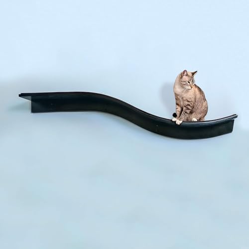 THE REFINED FELINE 60 Inch Lotus Branch Cat Shelf in Black Espresso with Replaceable Carpet, Playing, Climbing, & Lounging Cat Shelves And Perches For Wall, Cat Hammock Bed Furniture for Large Cats The Refined Feline