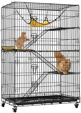 Клетка для кошек 4-уровневая 49 дюймов с гамаком, лестницами и 360° вращающимися колесами VIVOHOME