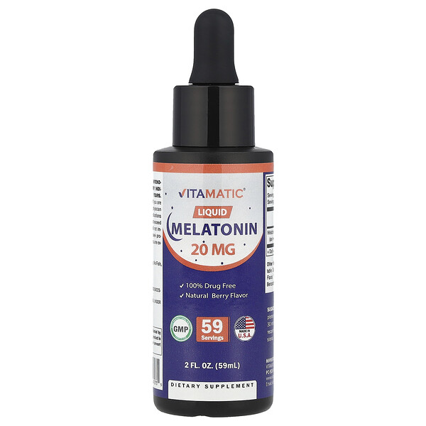 Liquid Melatonin, Natural Berry, 20 mg, 2 fl oz (59 ml) Vitamatic