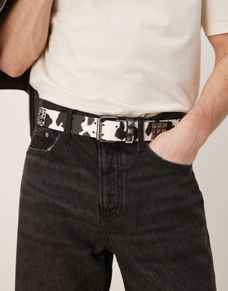 ASOS DESIGN cow print y2k studded belt ASOS DESIGN