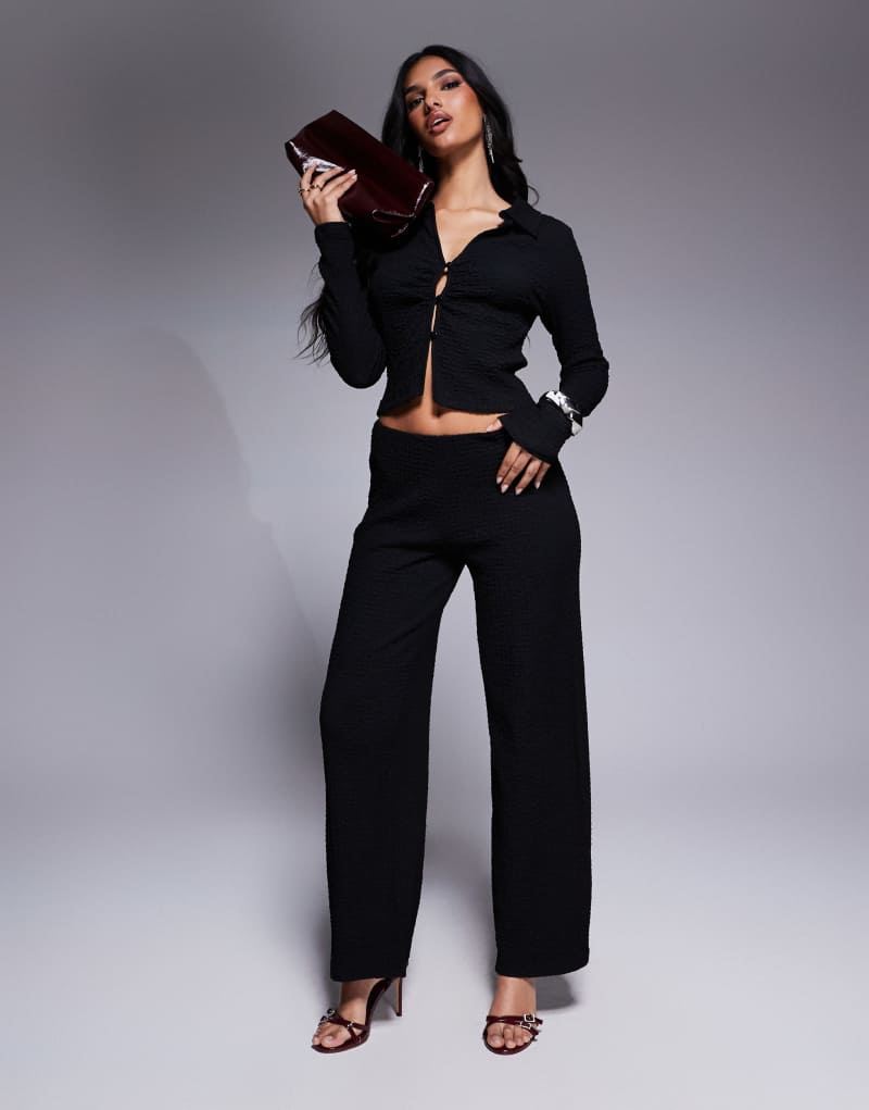 ASOS DESIGN textured wide leg pants in black - part of a set ASOS DESIGN