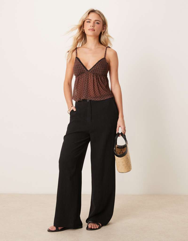 ASOS DESIGN Petite wide leg dad pants with linen in black  ASOS DESIGN