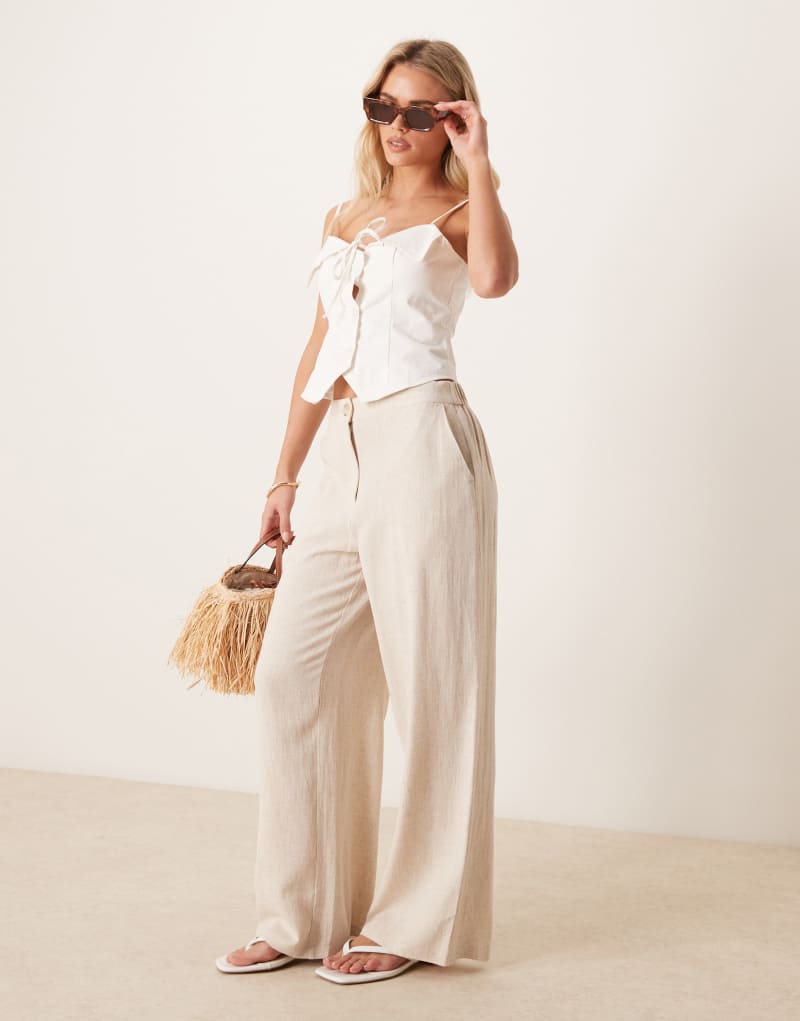 ASOS DESIGN Petite wide leg dad pants with linen in natural  ASOS DESIGN