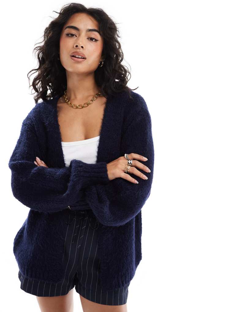 ASOS DESIGN knitted edge to edge cardigan in navy ASOS DESIGN