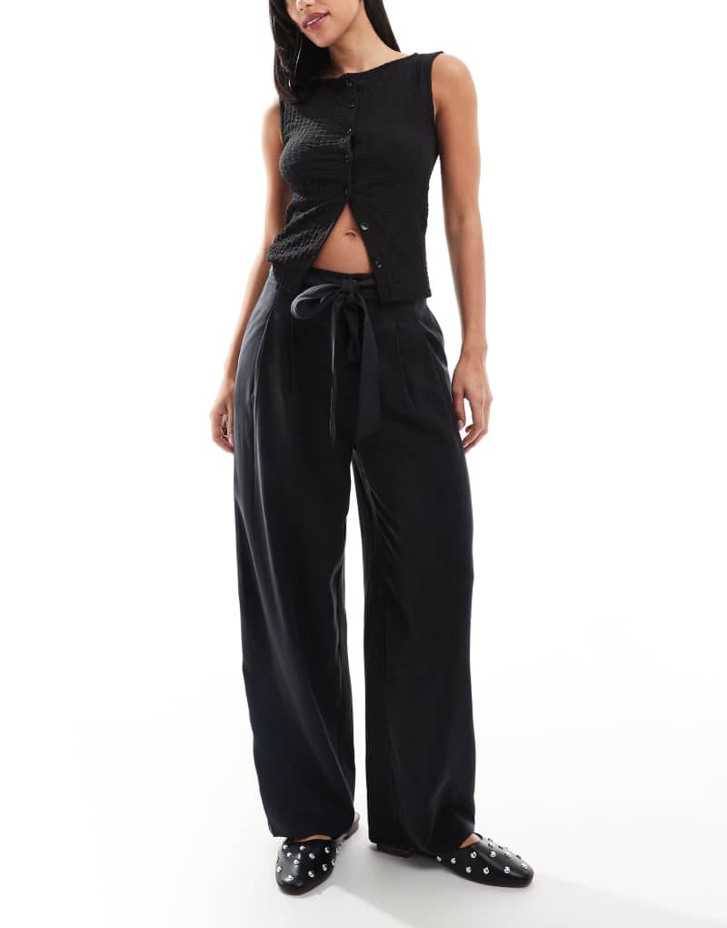 ASOS DESIGN soft belted cropped pants in black ASOS DESIGN