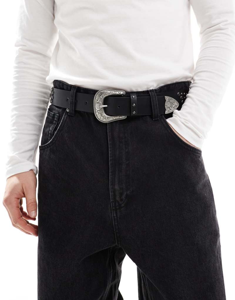 ASOS DESIGN studded western belt in black ASOS DESIGN