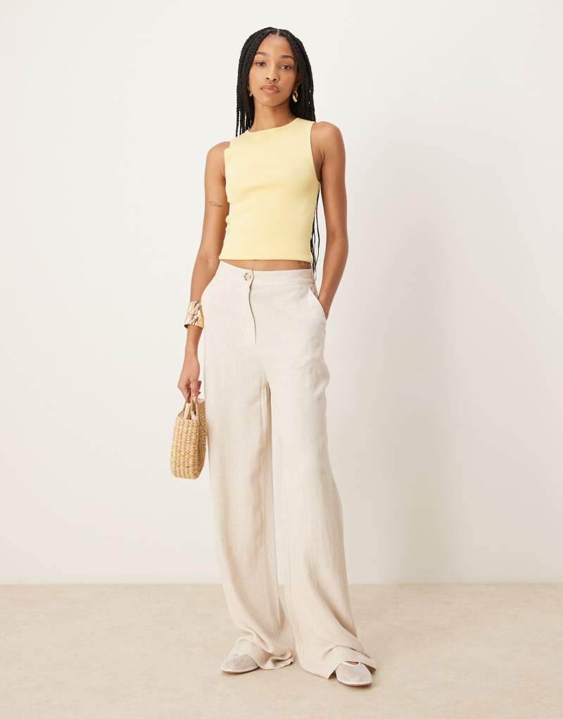 ASOS DESIGN Tall wide leg dad pants with linen in natural  ASOS DESIGN