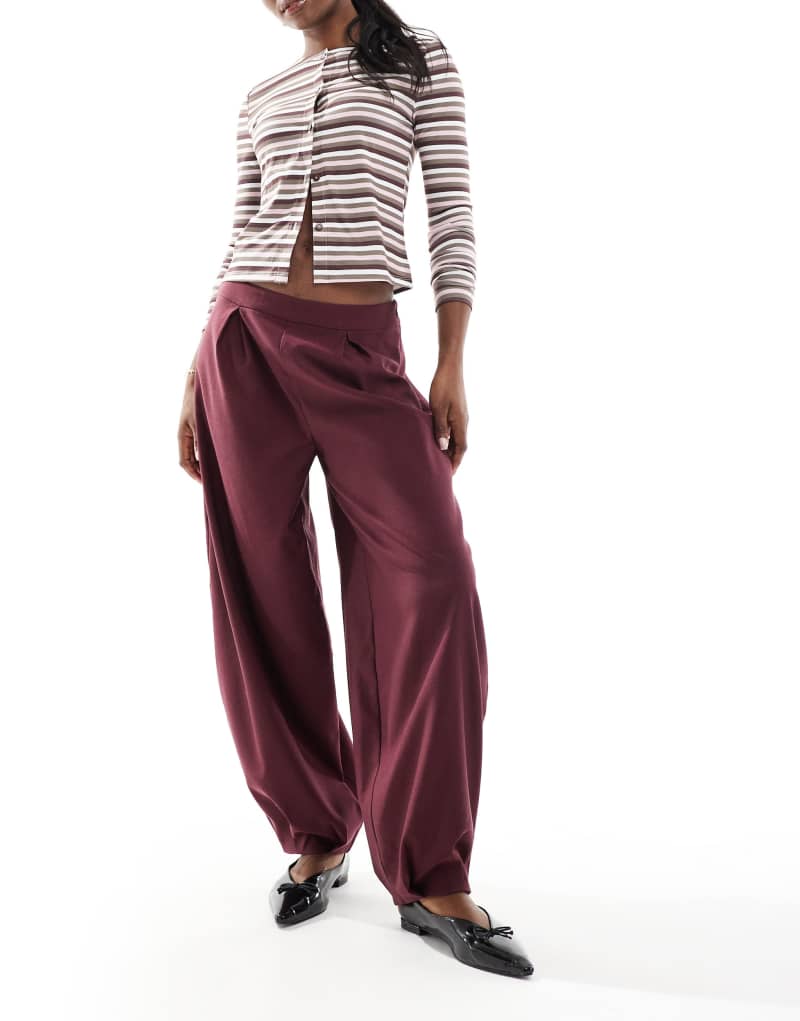 ASOS DESIGN tailored barrel leg pants in burgundy ASOS DESIGN