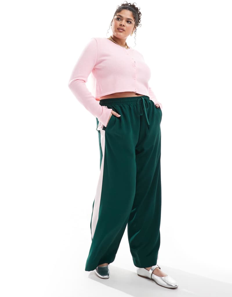 ASOS DESIGN Curve pull on pants with contrast panel in forest green ASOS DESIGN