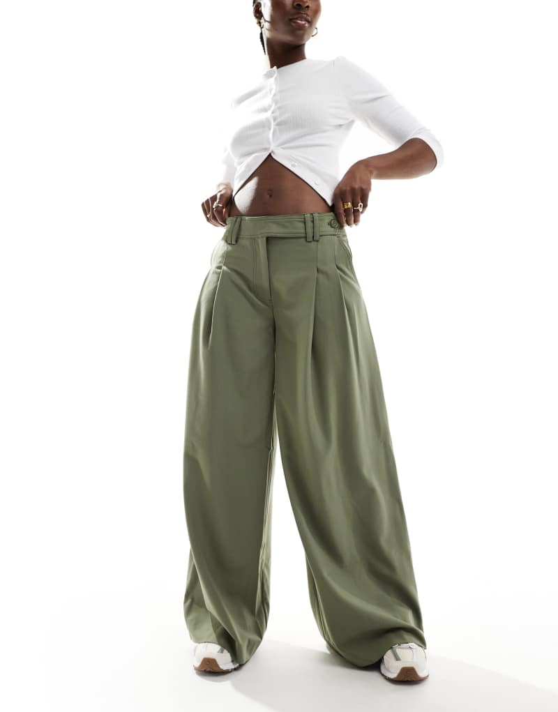 ASOS DESIGN tailored super wide leg pants in khaki ASOS DESIGN