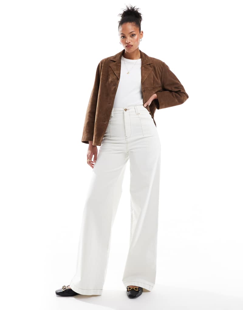 ASOS DESIGN Tall high waist wide leg pants with contrast stitch in ecru ASOS DESIGN