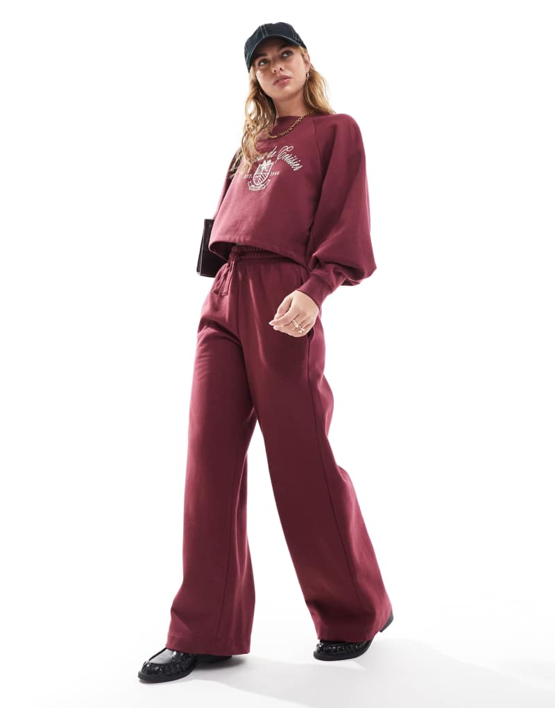 Miss Selfridge wide leg sweatpants in burgundy - part of a set Miss Selfridge