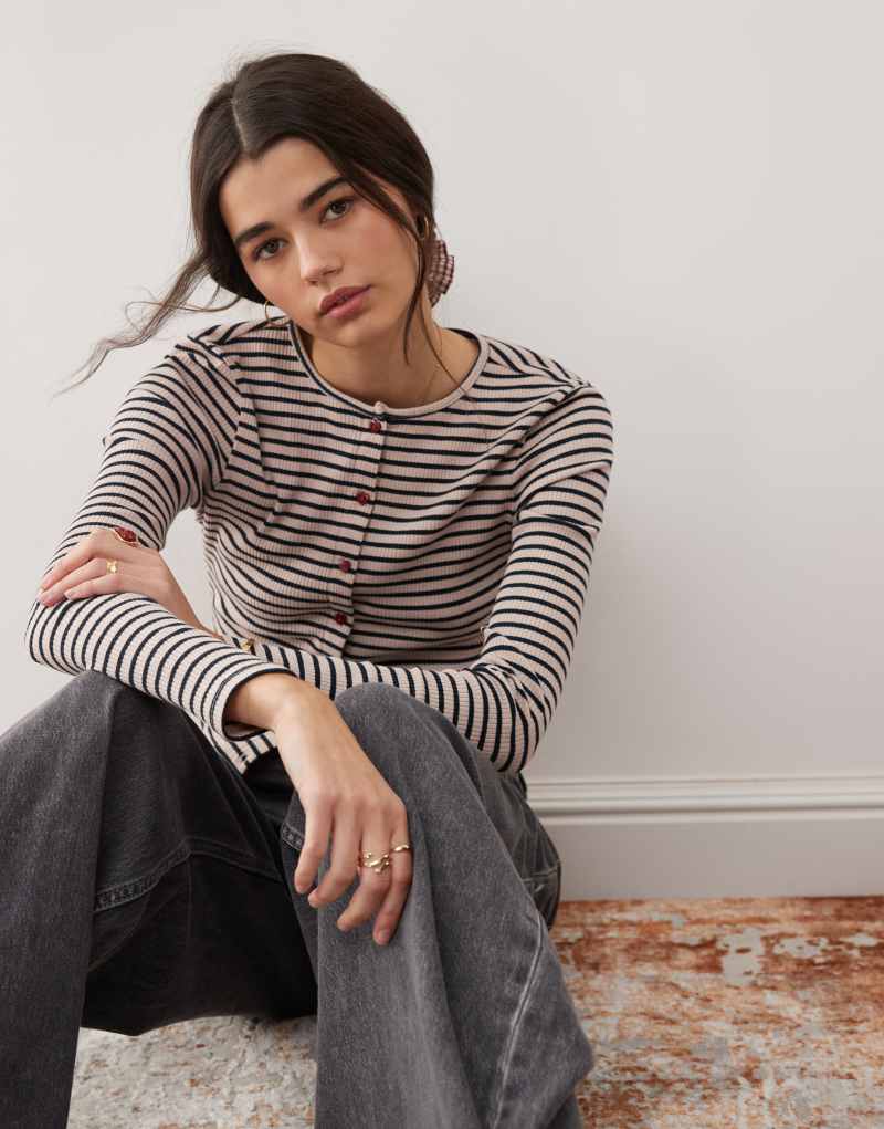 Miss Selfridge long sleeve cardigan in stripe Miss Selfridge