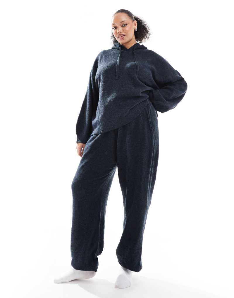 Pieces Curve cozy knit cuffed sweatpants in heathered navy - part of a set Pieces