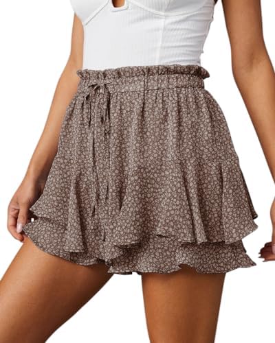 Flowy Shorts for Women Casual Boho Floral Skorts Ruffle Mini Skirts Running Tennis Butterfly Shorts Chiffon Shorts Aoudery