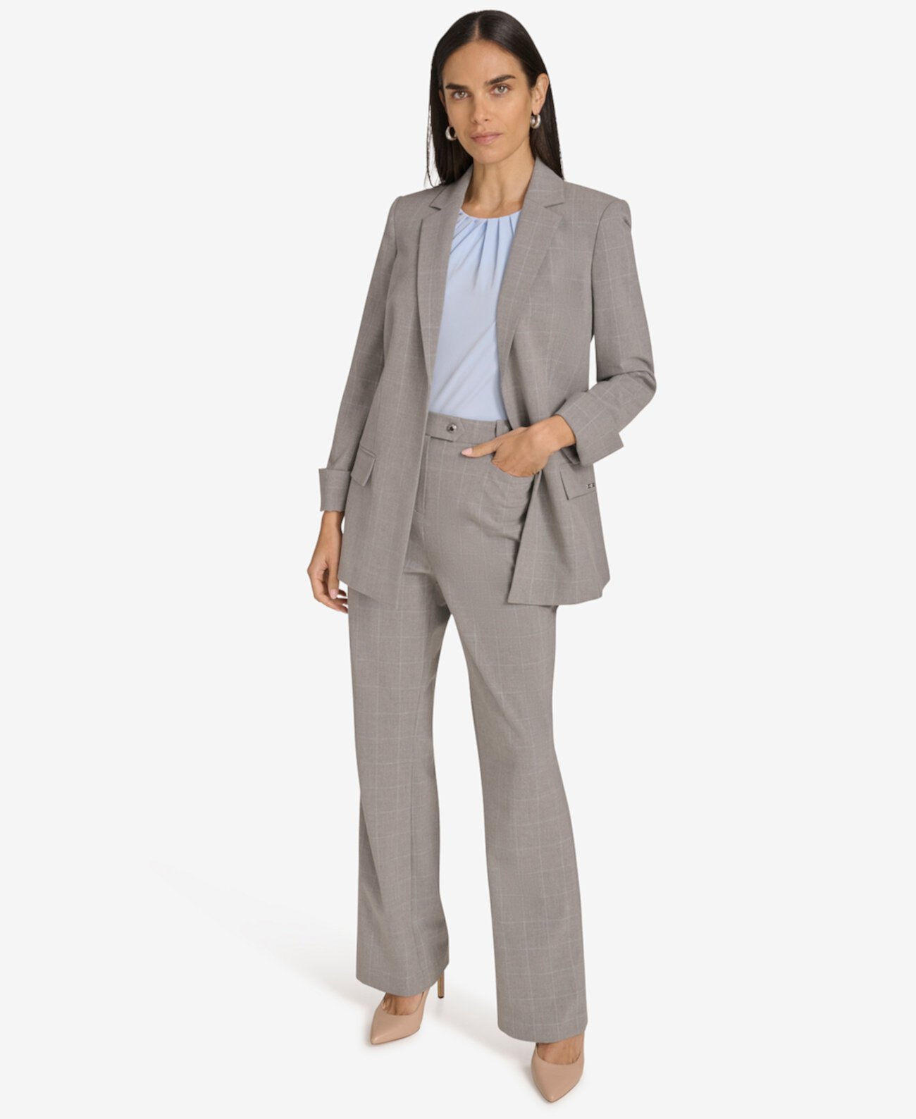 Women's Check Print Open Front Blazer Calvin Klein