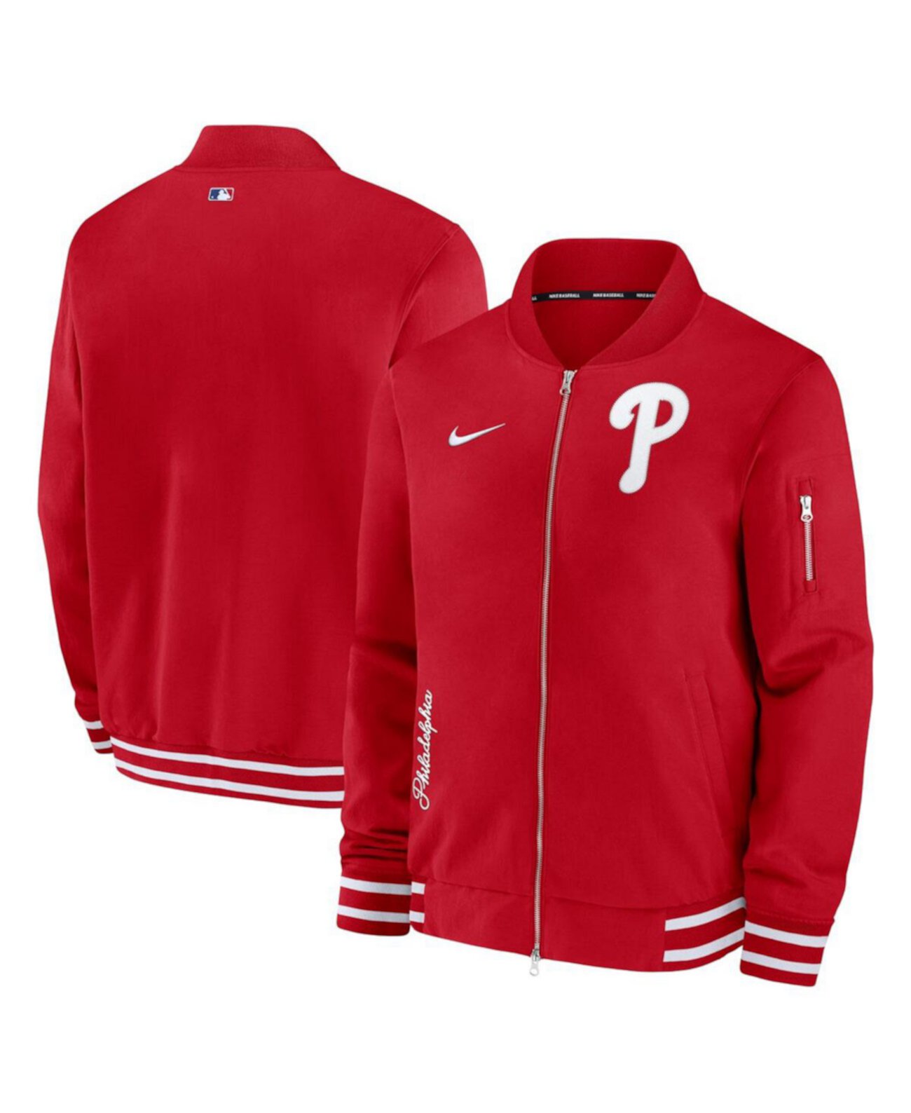 Красная мужская бомбер-куртка Philadelphia Phillies Authentic Collection на молнии от Nike Nike