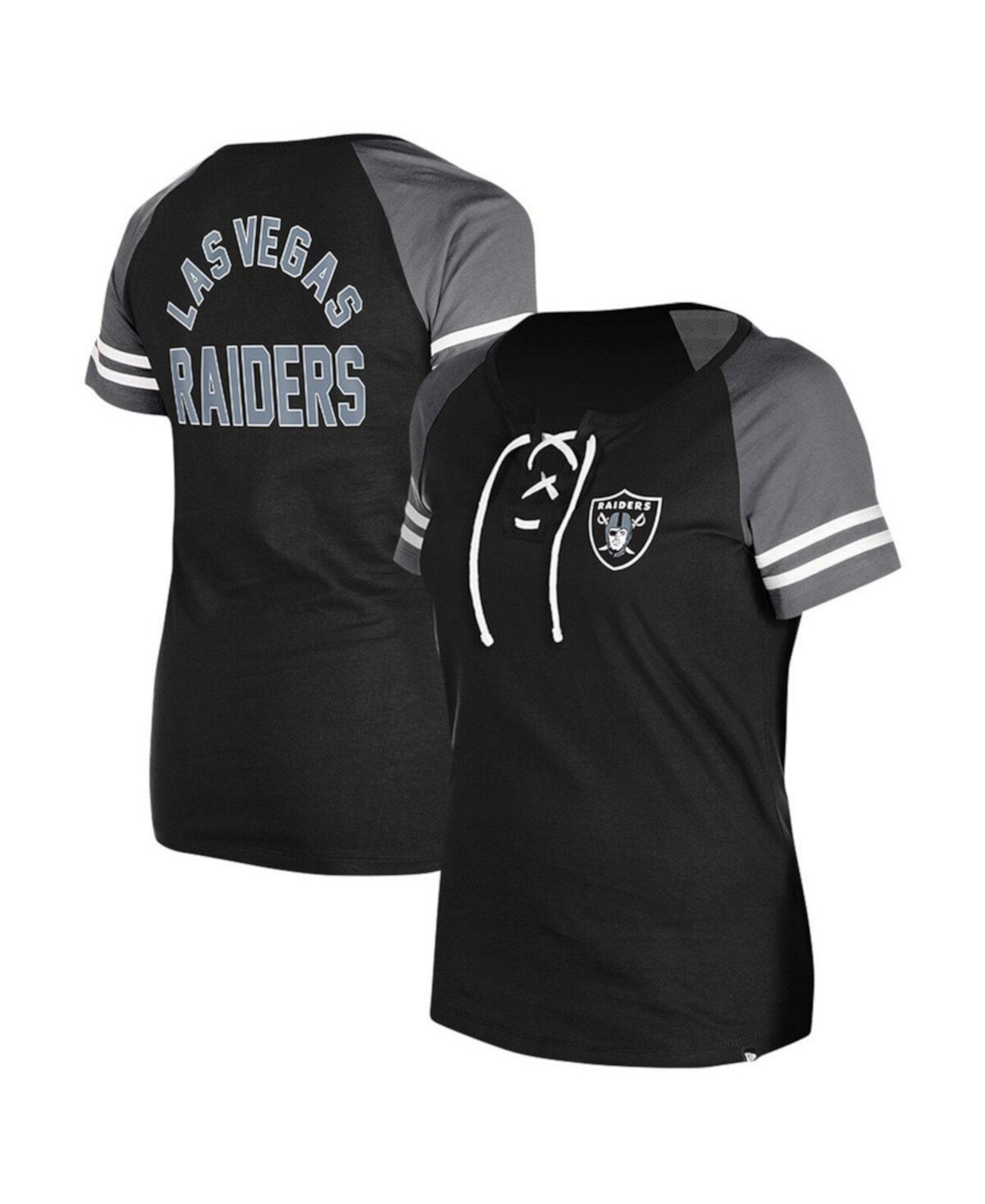 Стильная черная хлопковая футболка New Era Las Vegas Raiders с кружевным декольте и рукавами реглан New Era