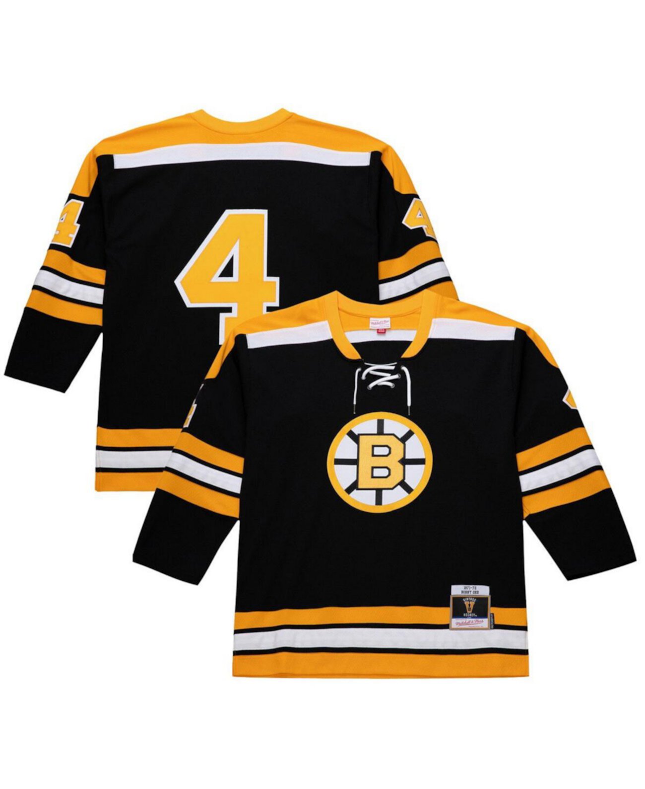 Черная джерси Bobby Orr Boston Bruins 1971-72 с длинными рукавами и V-образным вырезом Mitchell & Ness