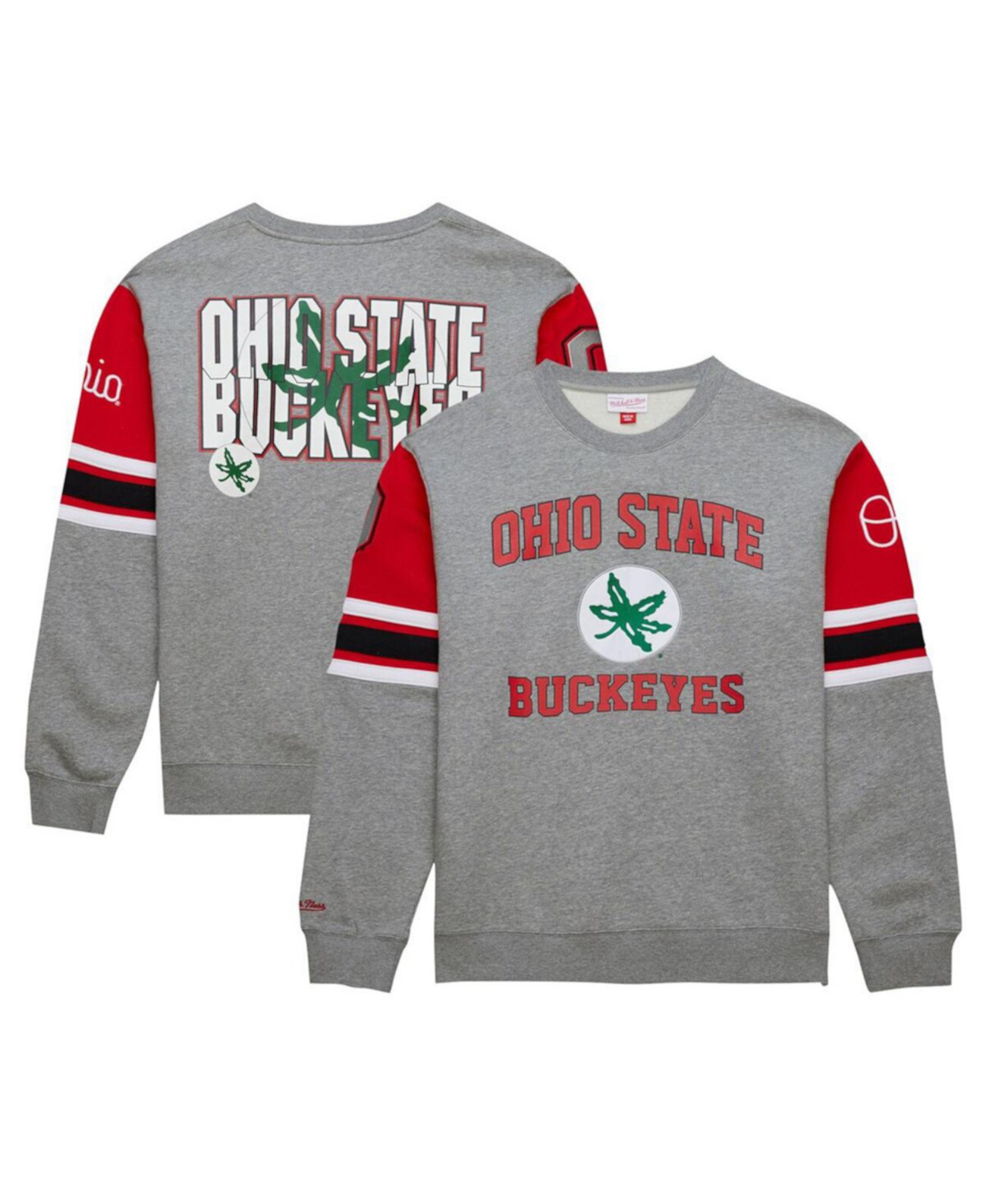 Серый пуловер с рисунком Ohio State Buckeyes от Mitchell & Ness, утепленный хлопком Mitchell & Ness