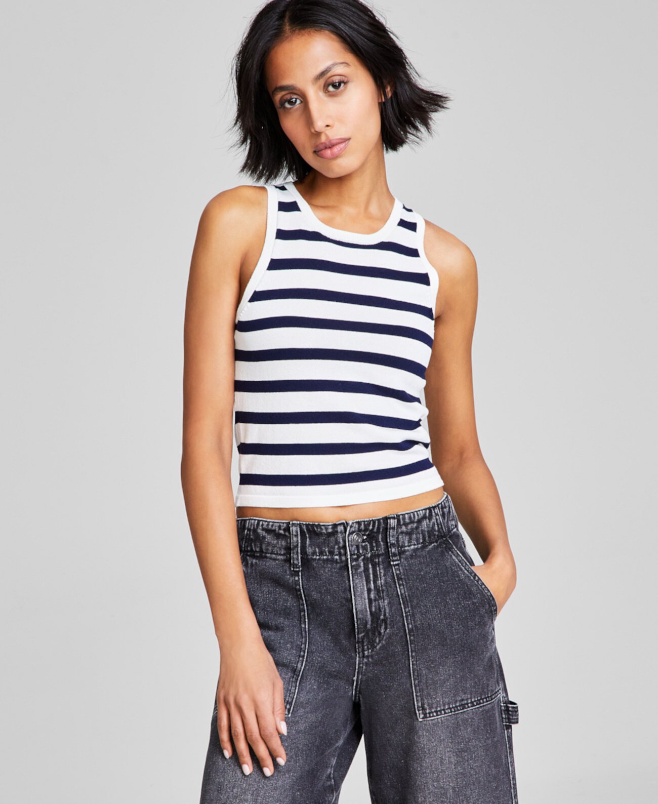 Petite Striped Cropped Sweater Tank Top, Exclusively at Macy's And Now This