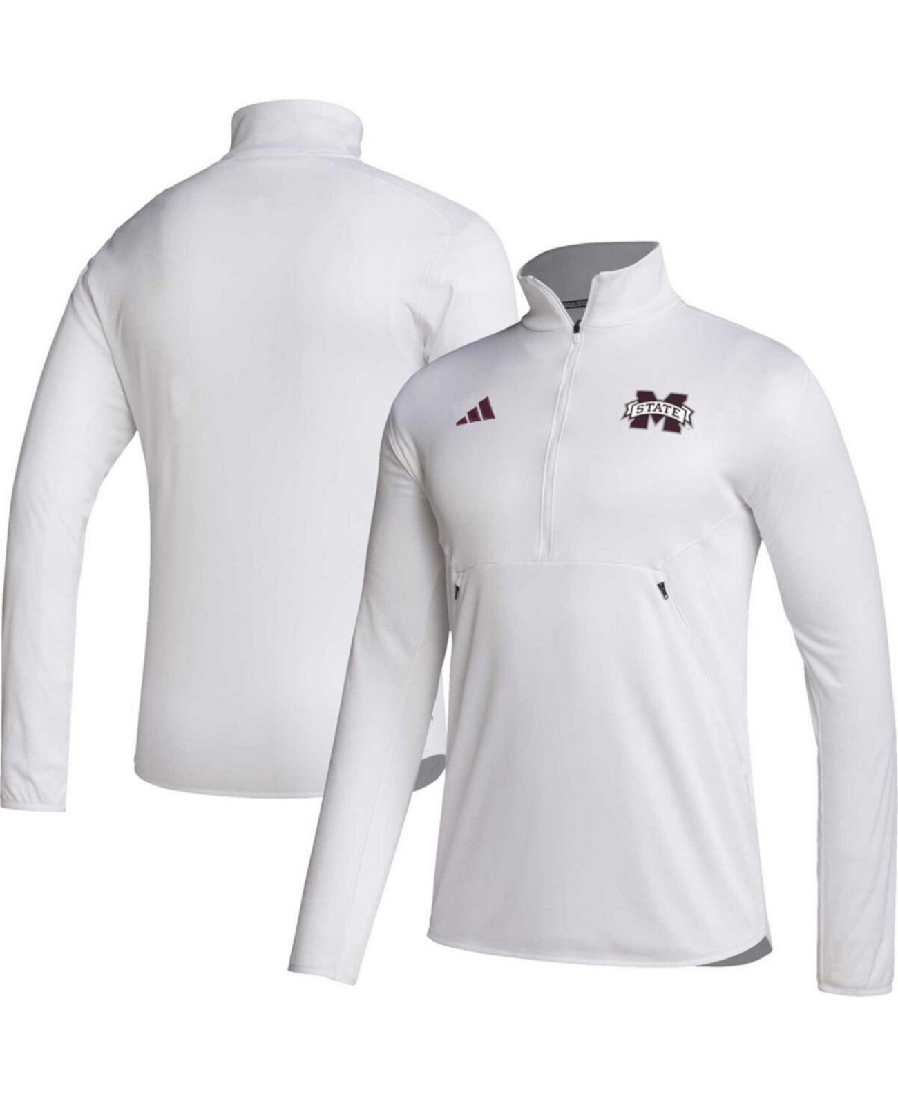 Полупрозрачный верх с молнией Adidas Mississippi State Bulldogs 2023 с флисовой подкладкой Adidas