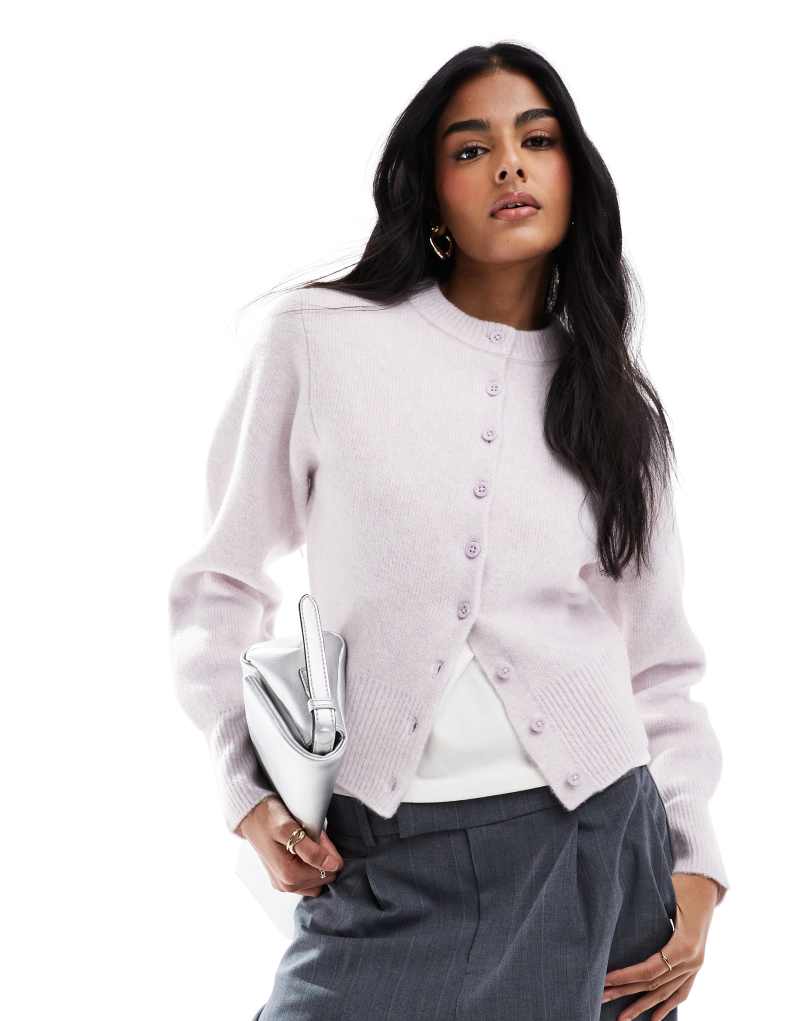 ASOS DESIGN crew neck compact cardigan in lilac ASOS DESIGN