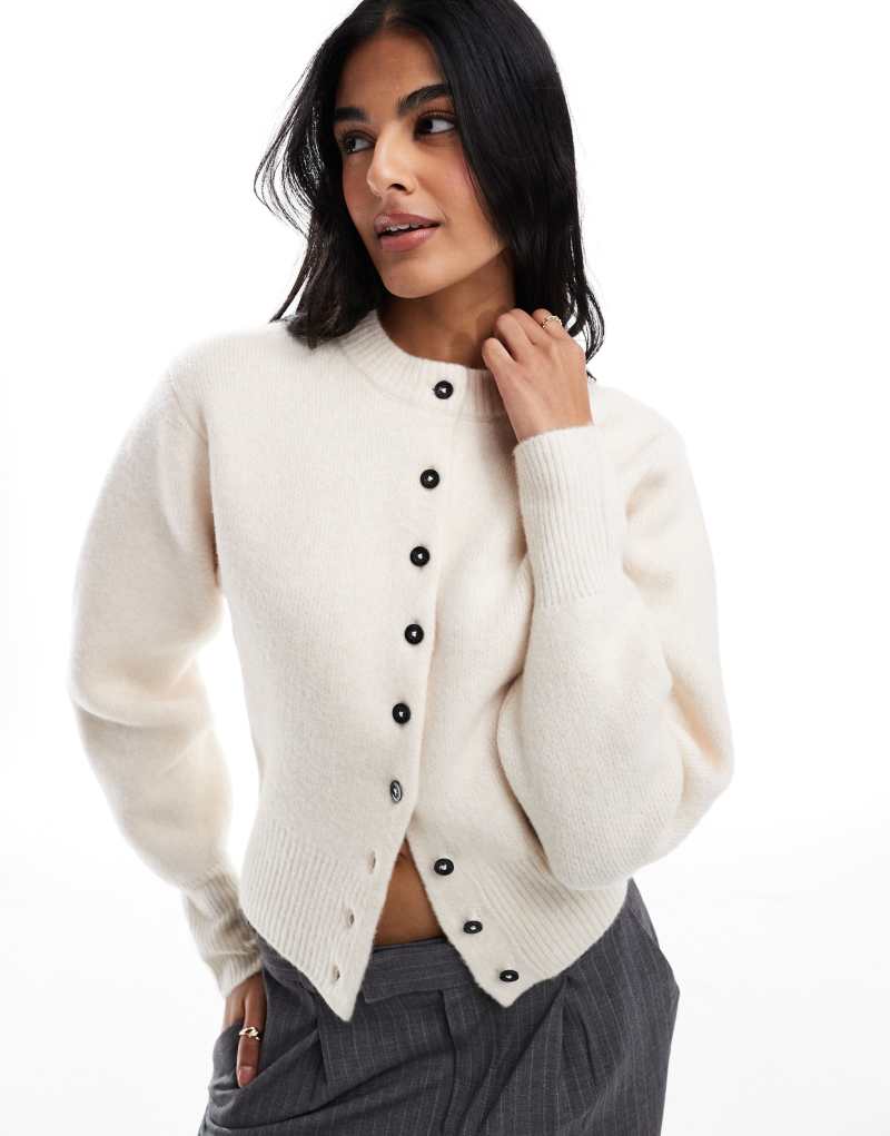 ASOS DESIGN crew neck compact cardigan in cream ASOS DESIGN