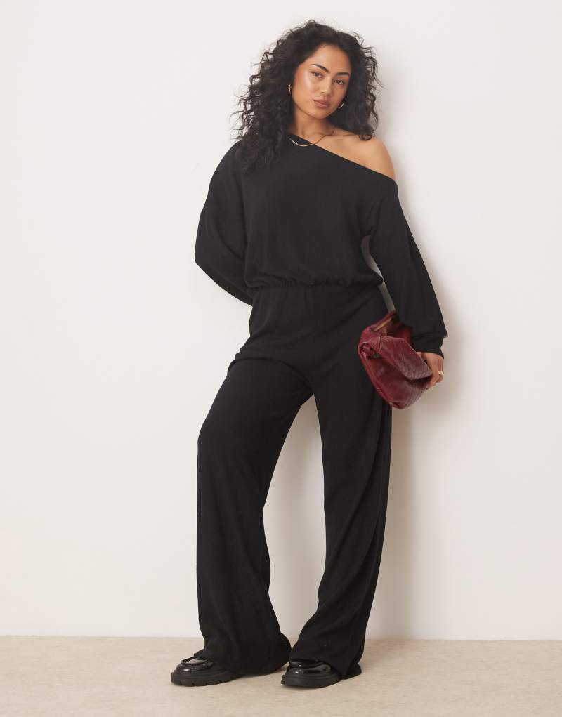 ASOS DESIGN off shoulder jumpsuit super soft in black Asos Design