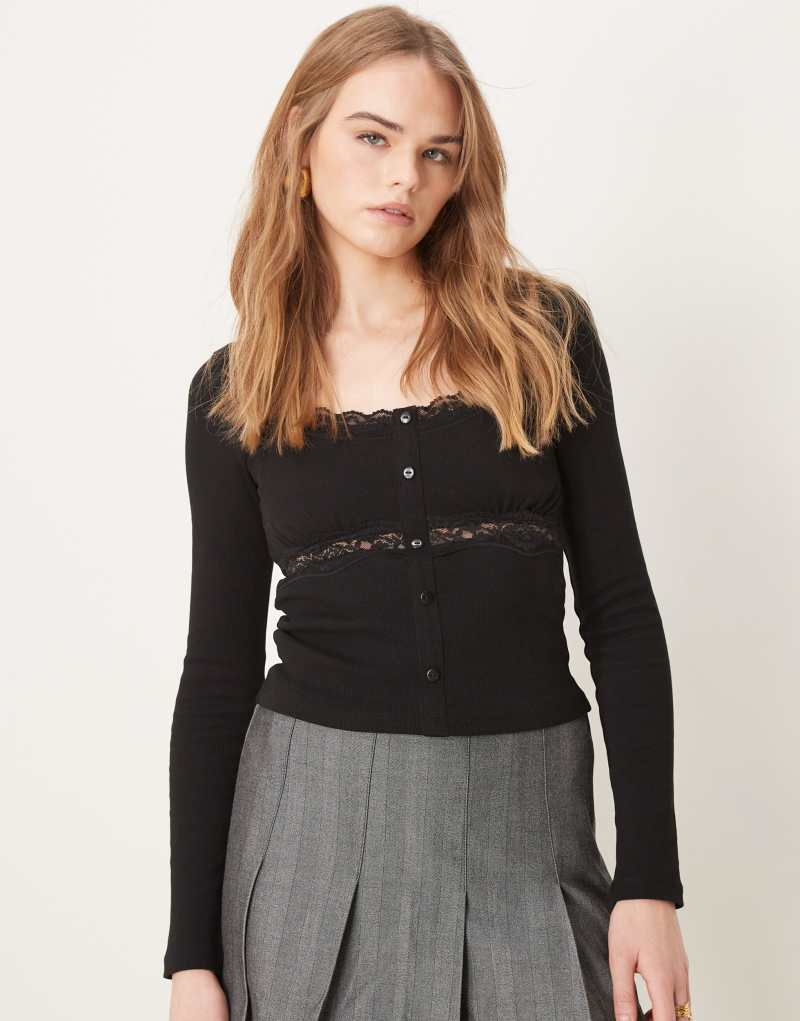 ASOS DESIGN henley with lace detail in black ASOS DESIGN