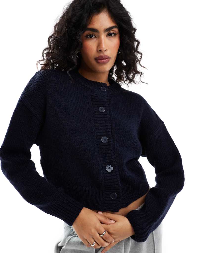 ASOS DESIGN crop crew neck cardigan in navy ASOS DESIGN