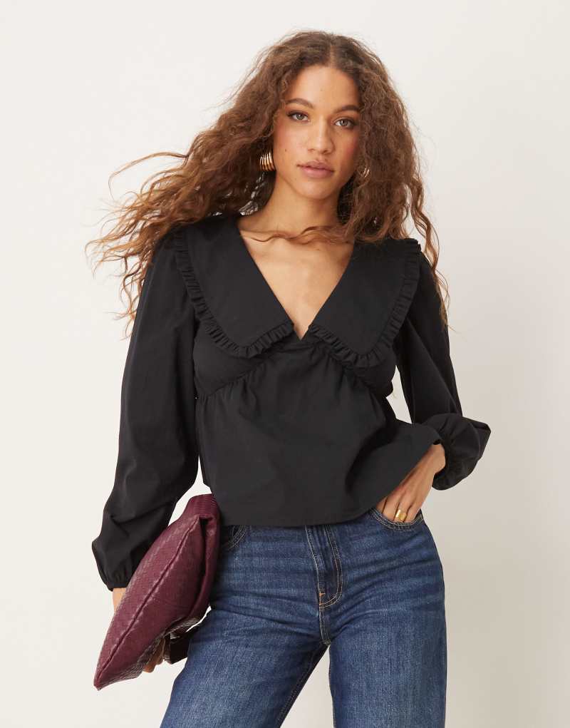 ASOS DESIGN poplin contrast collar blouse in black ASOS DESIGN