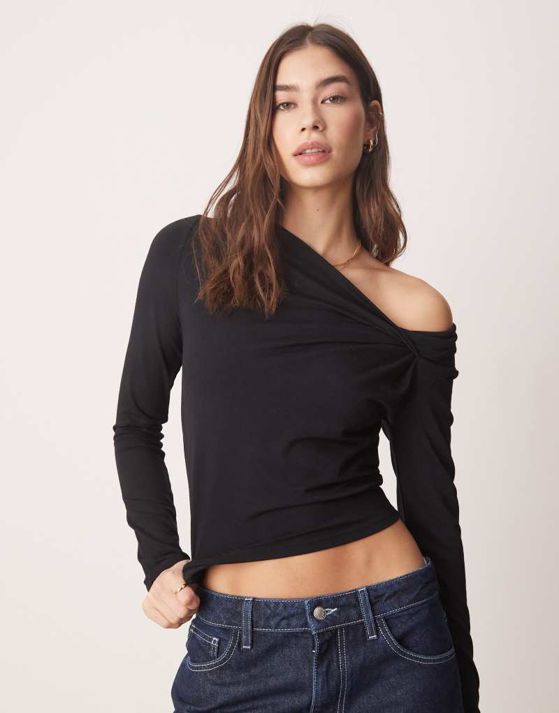 ASOS DESIGN cowl neck asymmetric top in black ASOS DESIGN