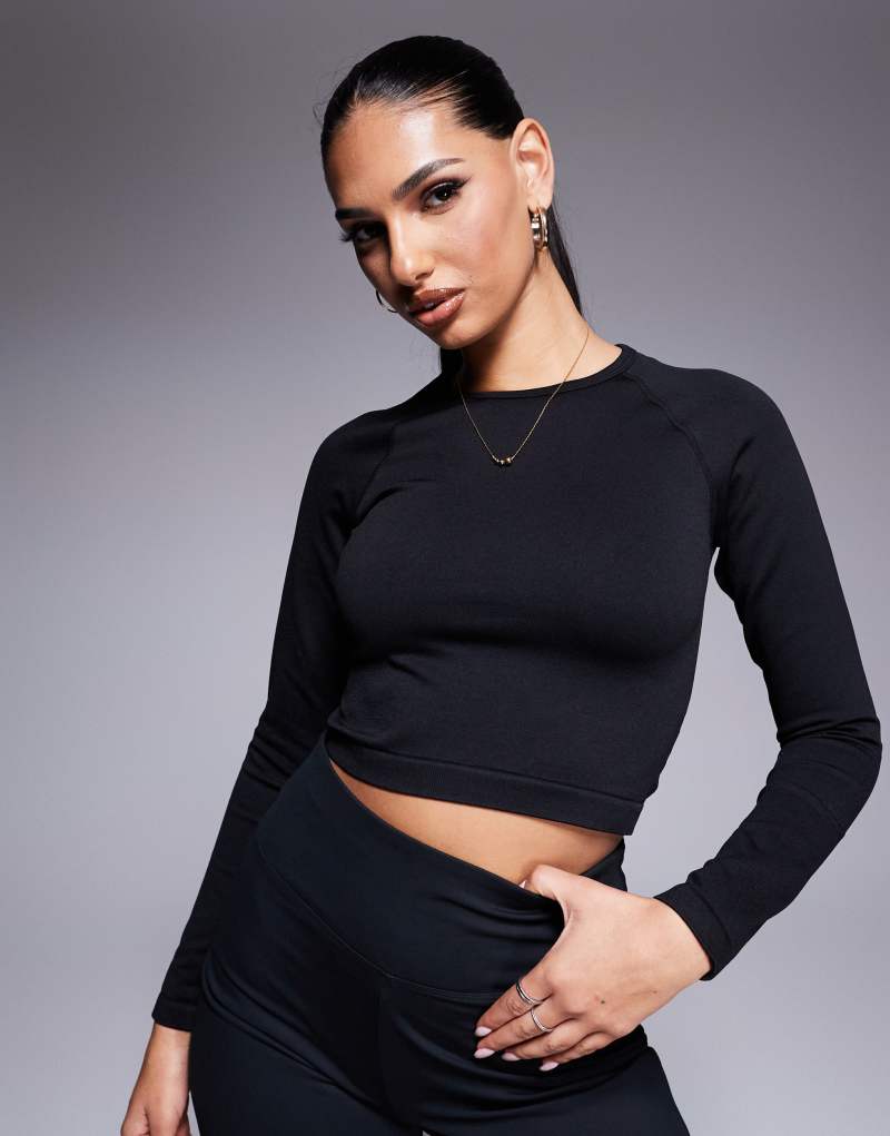 ASOS 4505 seamless cropped long sleeve top in black ASOS 4505