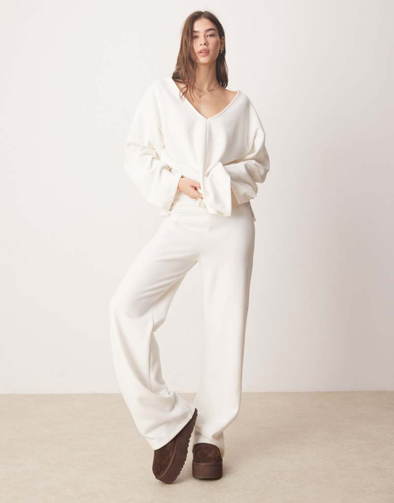 ASOS DESIGN soft touch wide leg pants in winter white - part of a set ASOS DESIGN