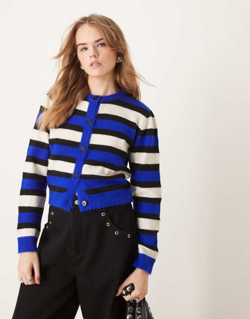 ASOS DESIGN boxy fit knit cardigan in blue stripe ASOS DESIGN