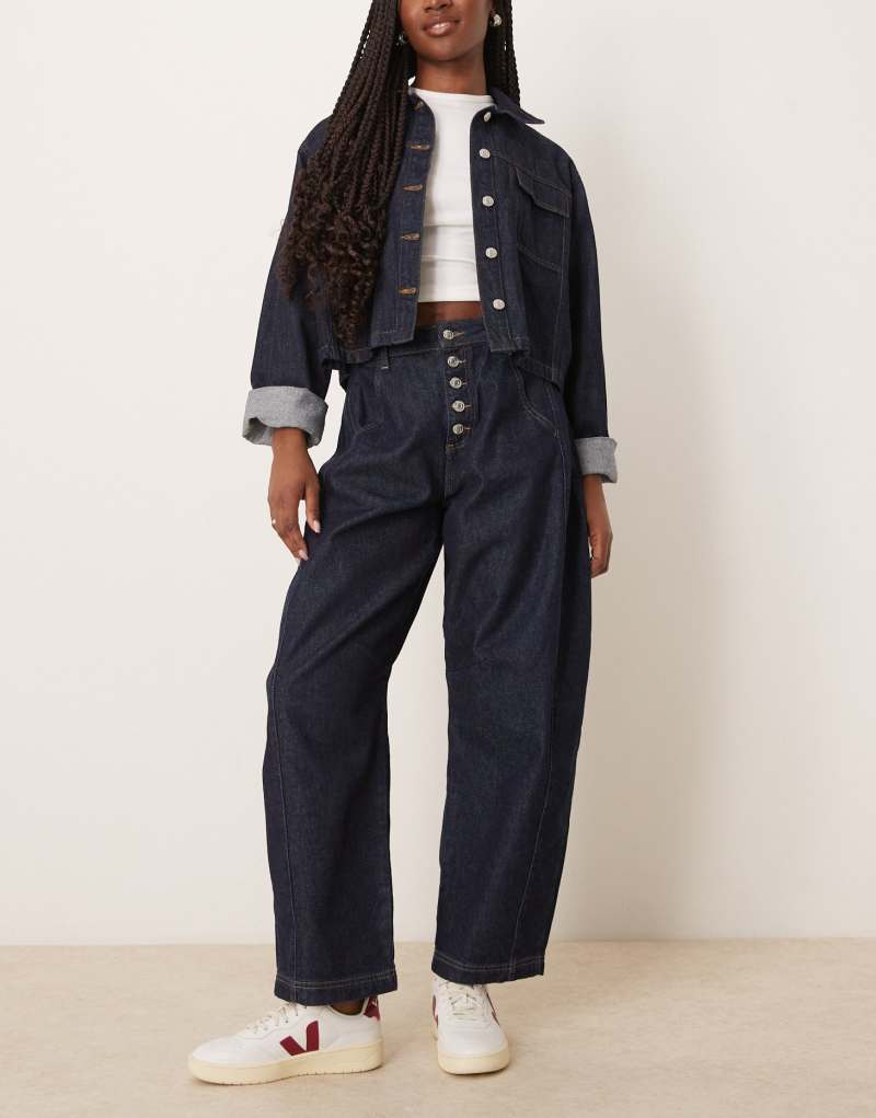 ASOS DESIGN cropped barrel leg jeans with button fly Asos Design